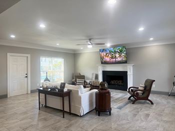 Resident lounge with tv and entertainment kitchen, and complimentary wifi